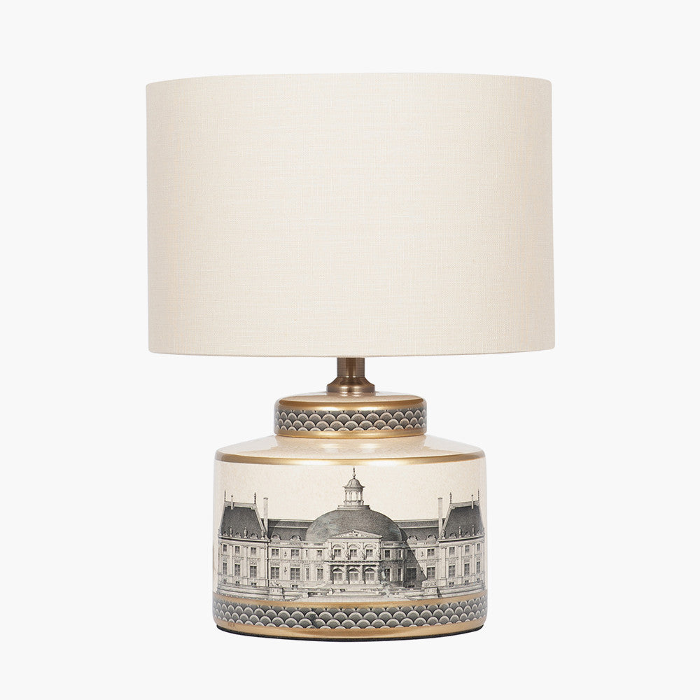 Wren Black and Cream Building Print Ceramic Table Lamp