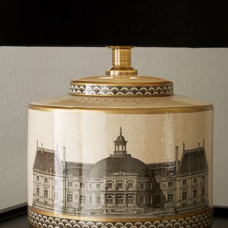 Wren Black and Cream Building Print Ceramic Table Lamp