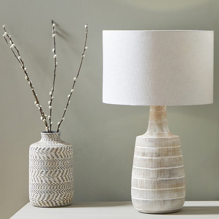 Dambula White Wash Wood Textured Tall Neck Table Lamp