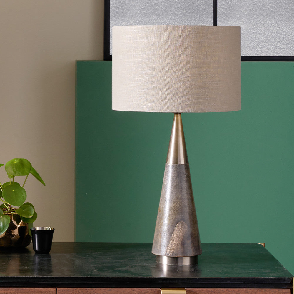 Allura Brushed Silver and Grey Wash Wood Table Lamp