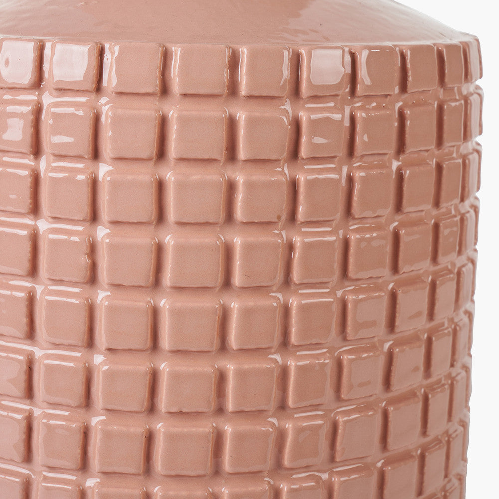 Malone Textured Apricot Squares Design Stoneware Table Lamp