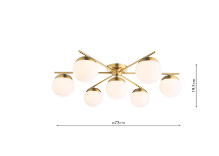Bombazine 7 Light Semi-Flush Natural Brass and Opal Glass
