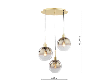 Lycia 3 Light Cluster Pendant Satin Gold and Gold Ombre Glass