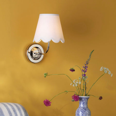 Navarro Rechargeable Led Wall Light Polished Nickel With ivory linen Shade