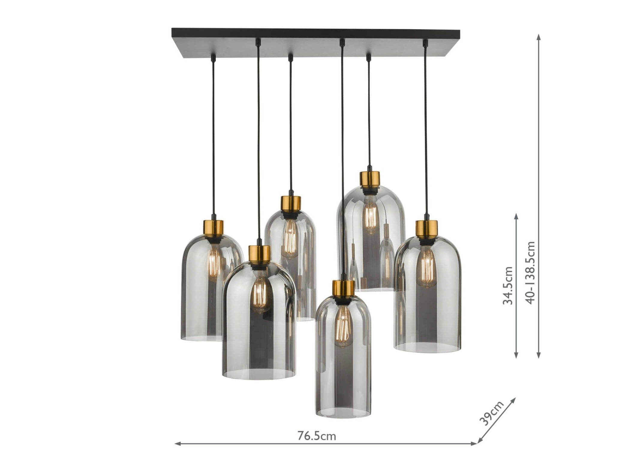 Alma 6 Light Bar Pendant Matt Black Smoked Glass