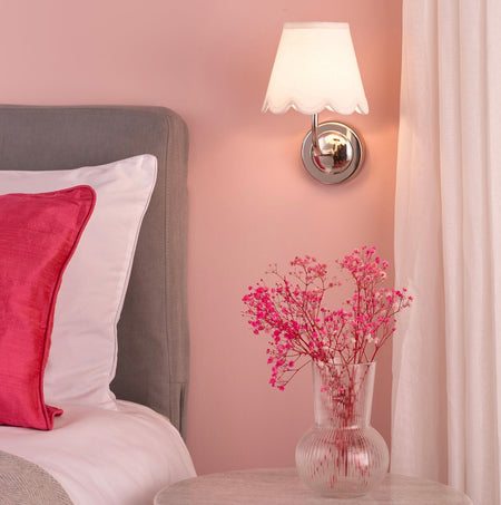 Navarro Rechargeable Led Wall Light Polished Nickel With ivory linen Shade