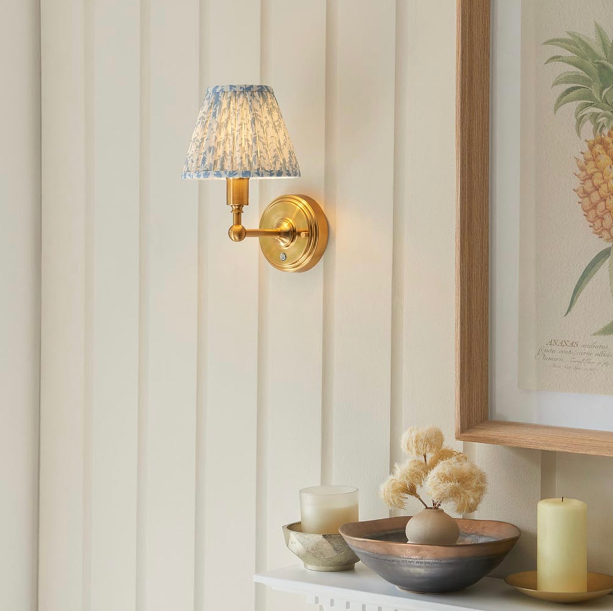 Burley Rechargeable Wall light & leaf shell bay blue shade 16cm shade