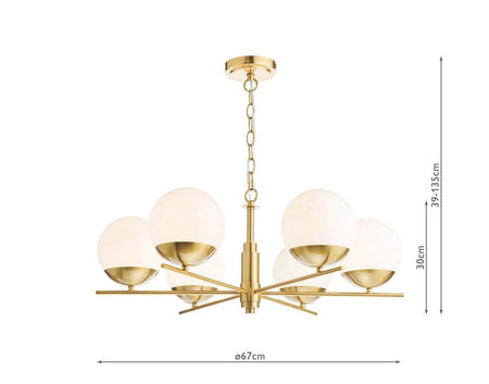 Bombazine 6 Light Pendant Natural Brass and Opal Glass