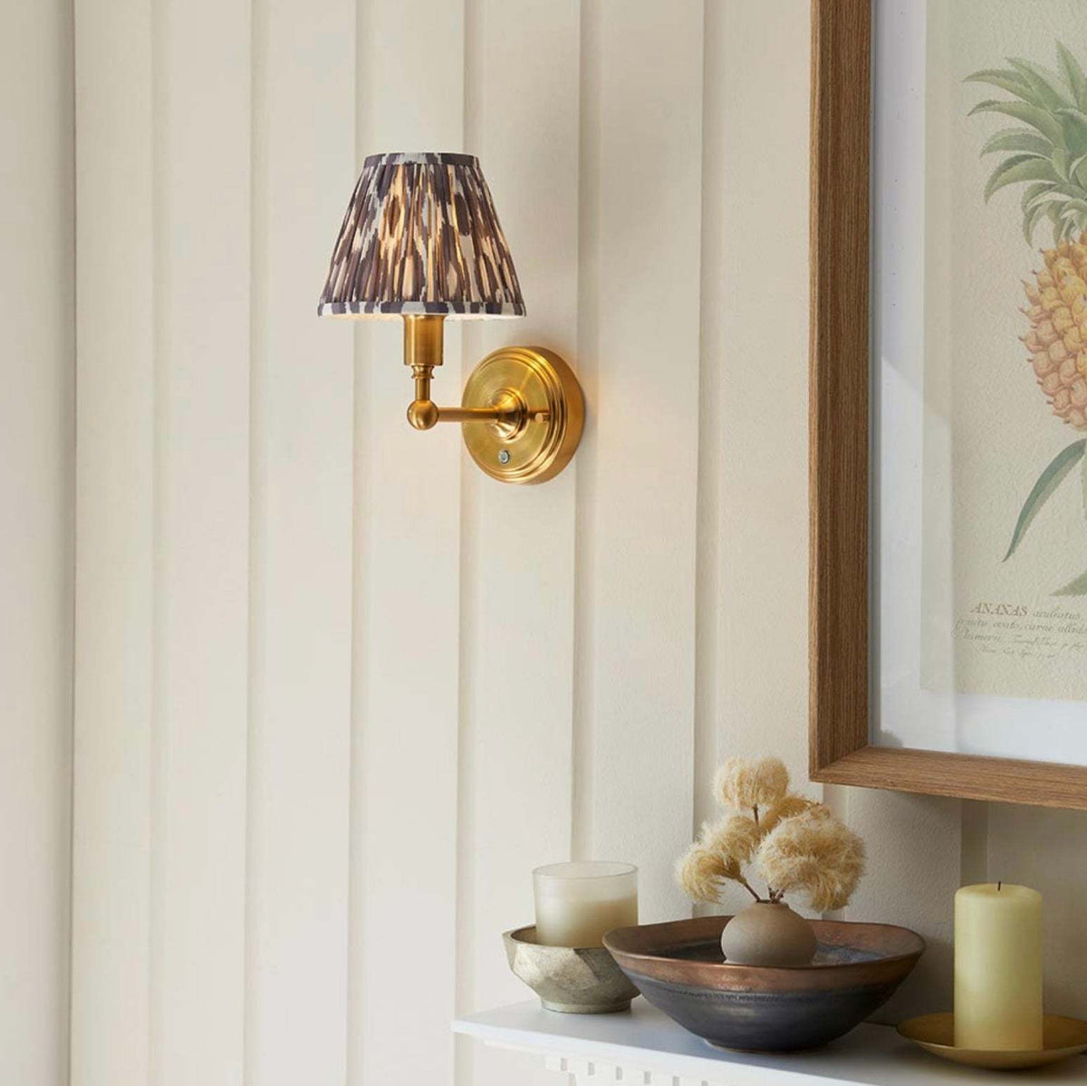 Burley Rechargeable Wall light & Ikat Pearl grey shade 16cm shade