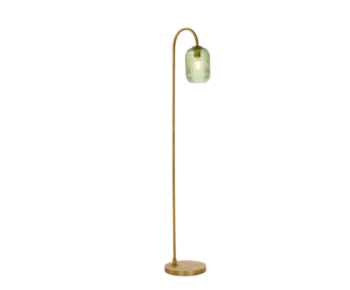 Idra Floor Lamp Aged Bronze and Green Ribbed Glass