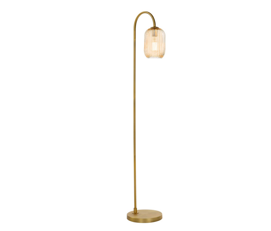Idra Floor Lamp Aged Bronze and Champagne Ribbed Glass