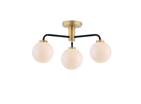 Lainey 3 Light Semi-Flush Matt Black & Opal Glass