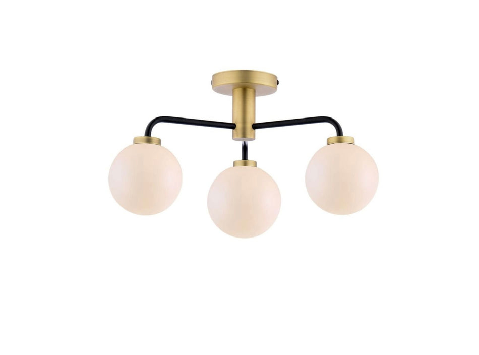 Lainey 3 Light Semi-Flush Matt Black & Opal Glass