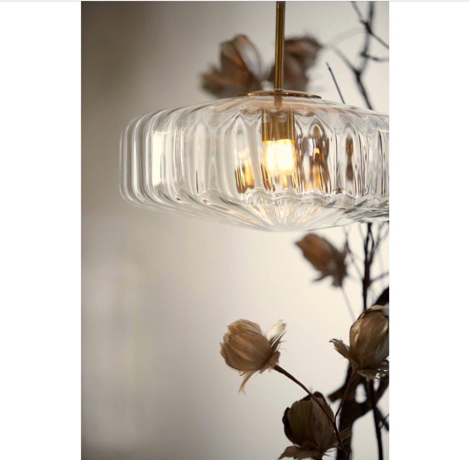 Hanging lamp 30 X 17 cm PLEAT glass clear+gold
