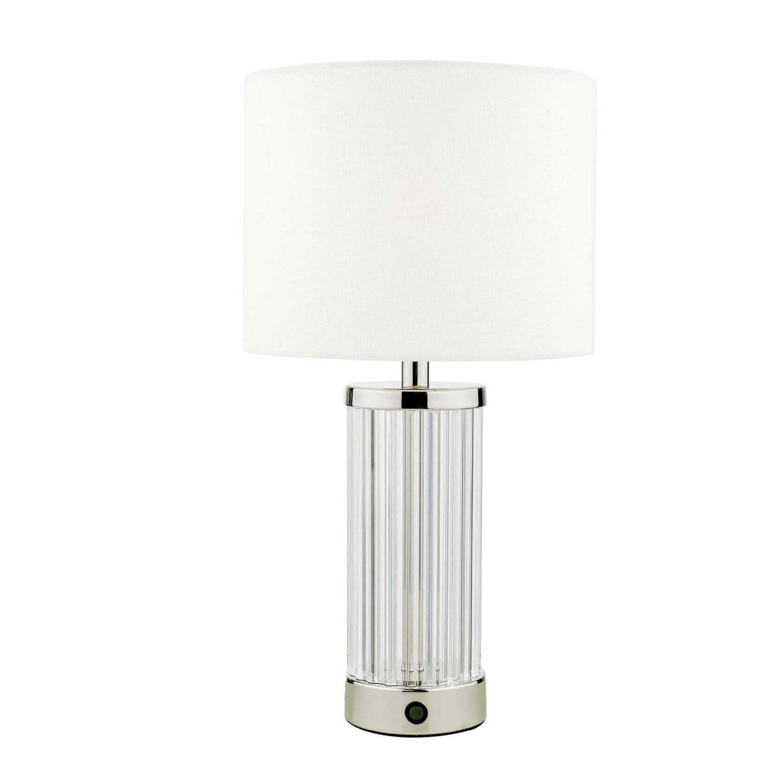 Enrico Rechargeable Table Lamp Polished Nickel and Glass With Shade LED