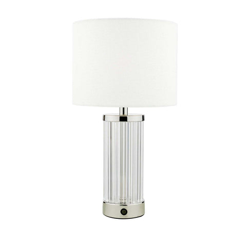 Enrico Rechargeable Table Lamp Polished Nickel and Glass With Shade LED