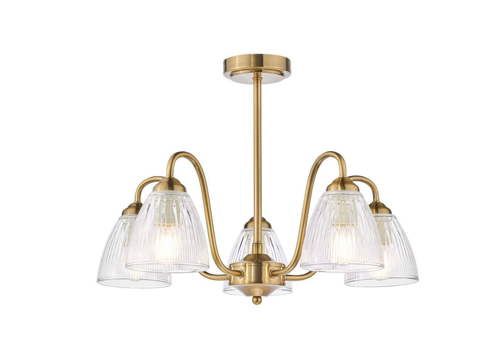 Glynis 5 Light Semi-Flush Antique Bronze and Ribbed Glass
