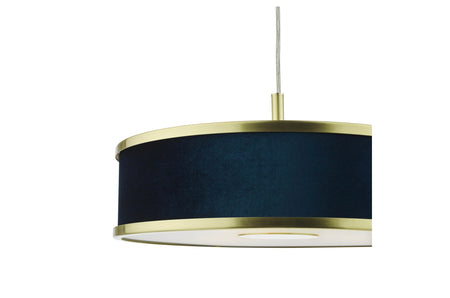 Alvaro 3 Light Single Pendant Brushed brass with blue shade