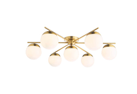 Bombazine 7 Light Semi-Flush Natural Brass and Opal Glass