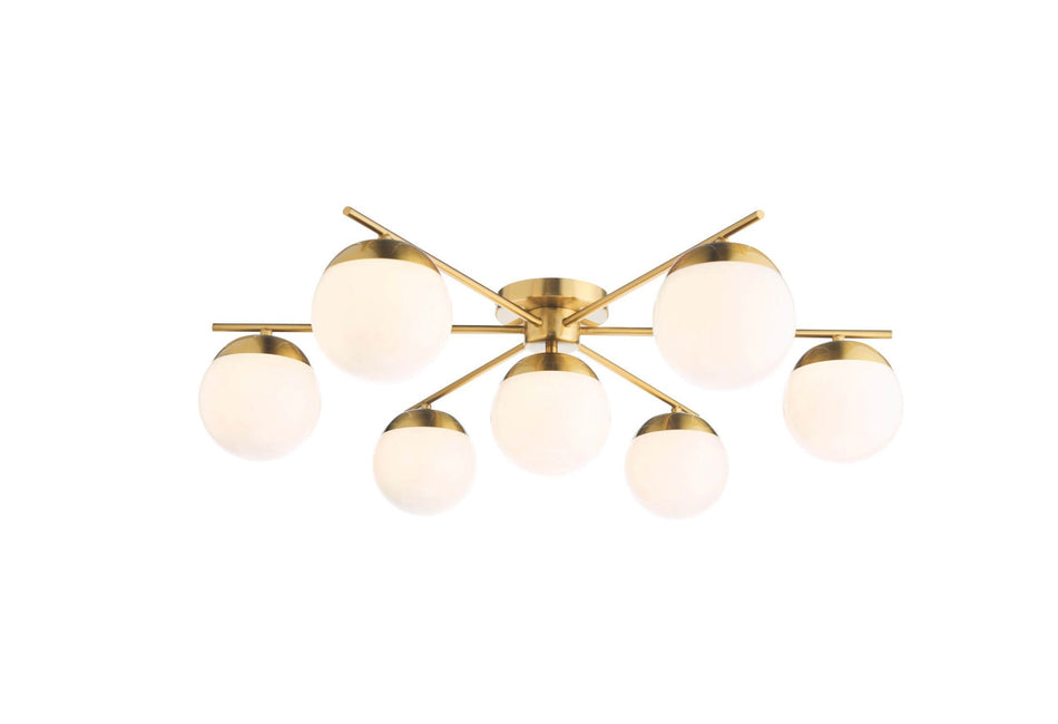 Bombazine 7 Light Semi-Flush Natural Brass and Opal Glass