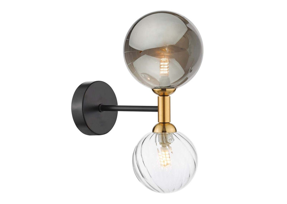 Takara 2 Light Wall Light Black and Twisted & Large Smoked Glass