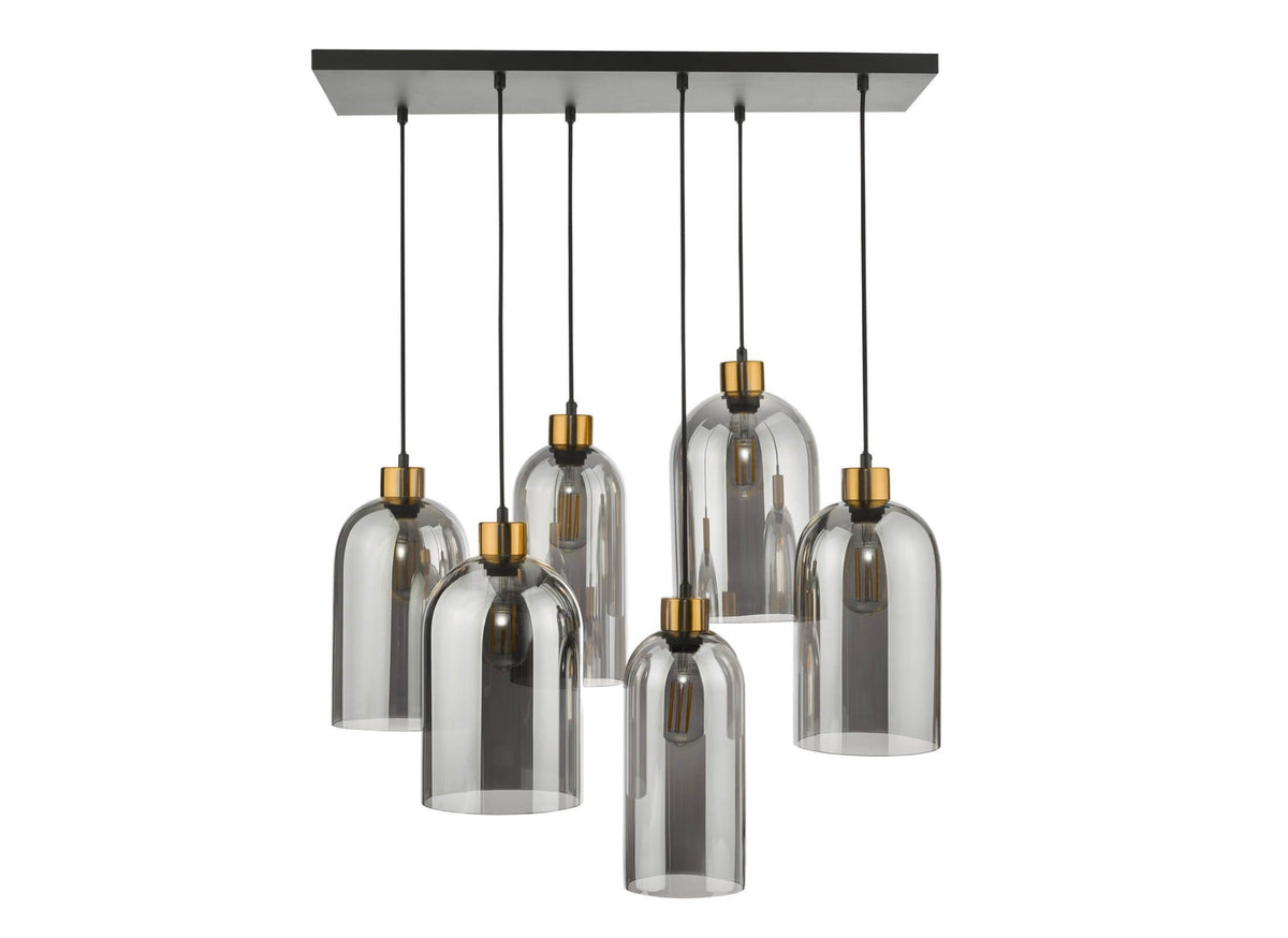 Alma 6 Light Bar Pendant Matt Black Smoked Glass