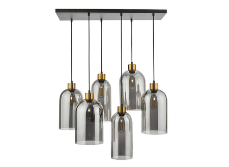 Alma 6 Light Bar Pendant Matt Black Smoked Glass
