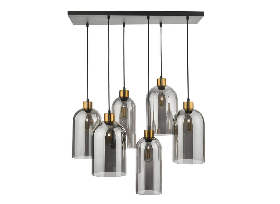 Alma 6 Light Bar Pendant Matt Black Smoked Glass