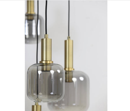 LEKAR 9 Light antique bronze+smoked glass ceiling pendant