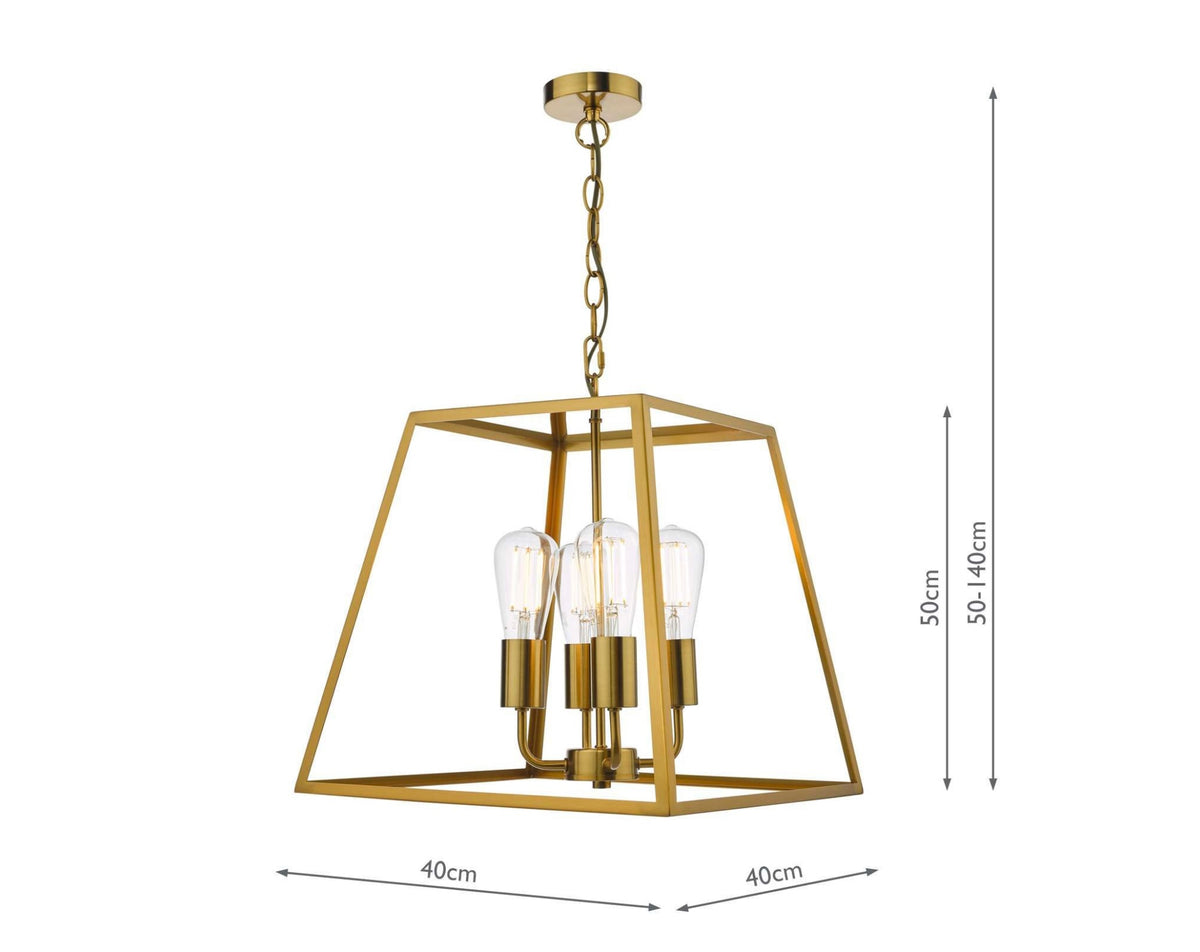 Academy 4 Light Lantern Natural Brass