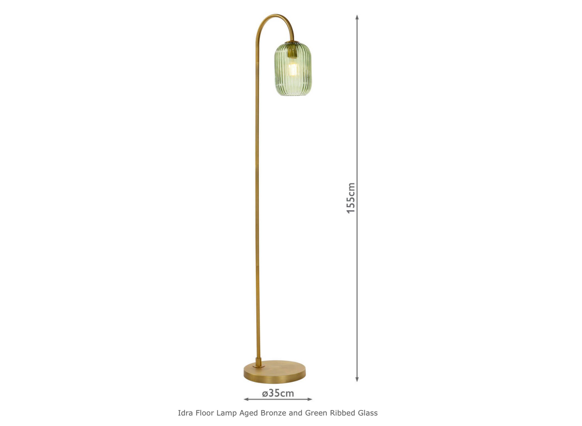 Idra Floor Lamp Aged Bronze and Green Ribbed Glass