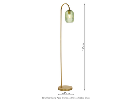 Idra Floor Lamp Aged Bronze and Green Ribbed Glass