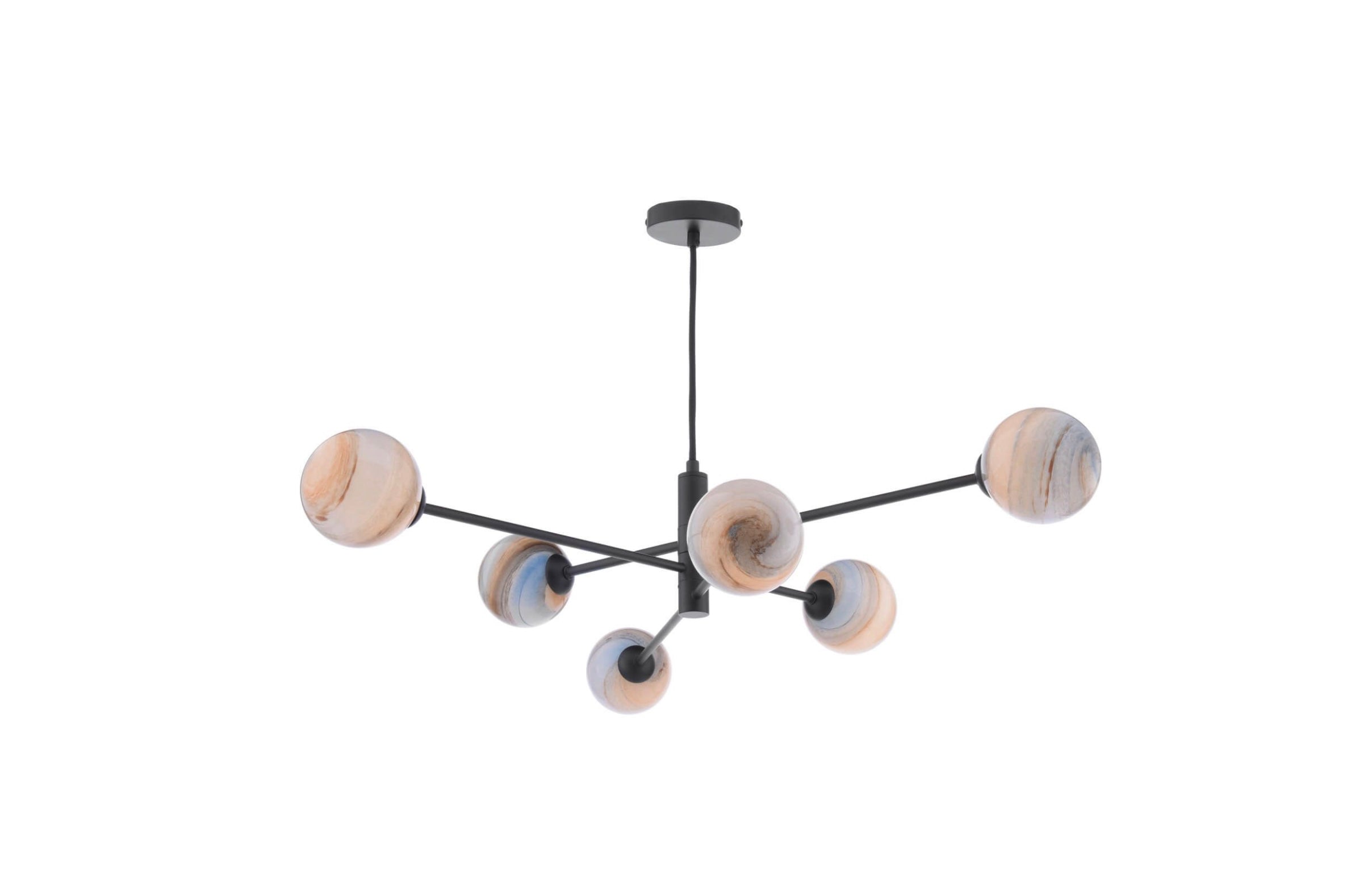 Vignette 6 Light Pendant Matt Black & Planet Style Glass