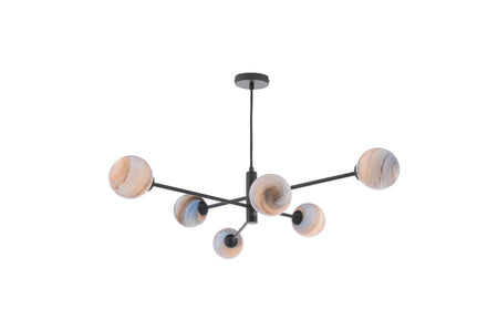 Vignette 6 Light Pendant Matt Black & Planet Style Glass
