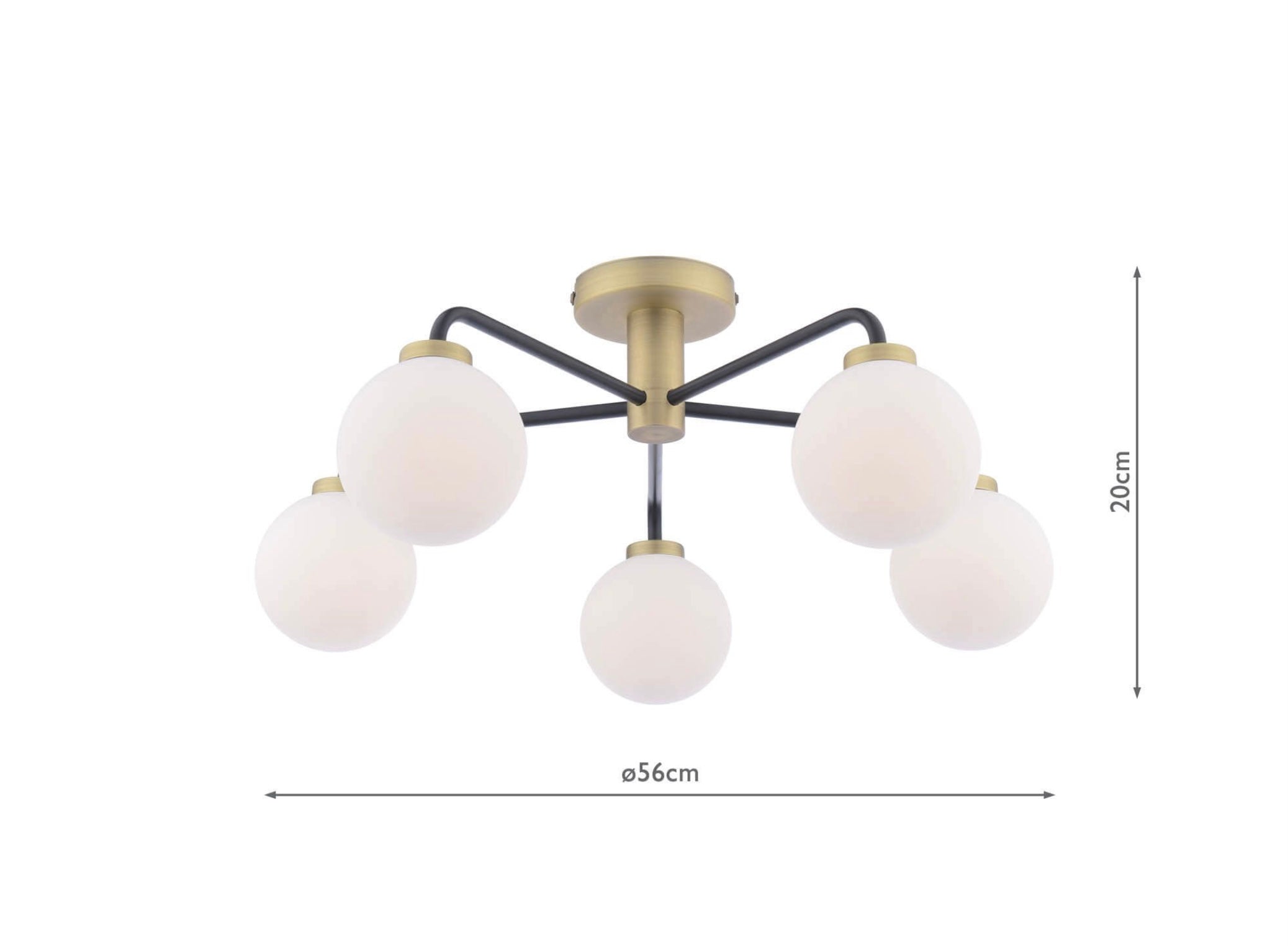 Lainey 5 Light Semi-Flush Matt Black & Opal Glass
