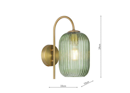 Idra Wall Light Aged Bronze and Green Ribbed Glass