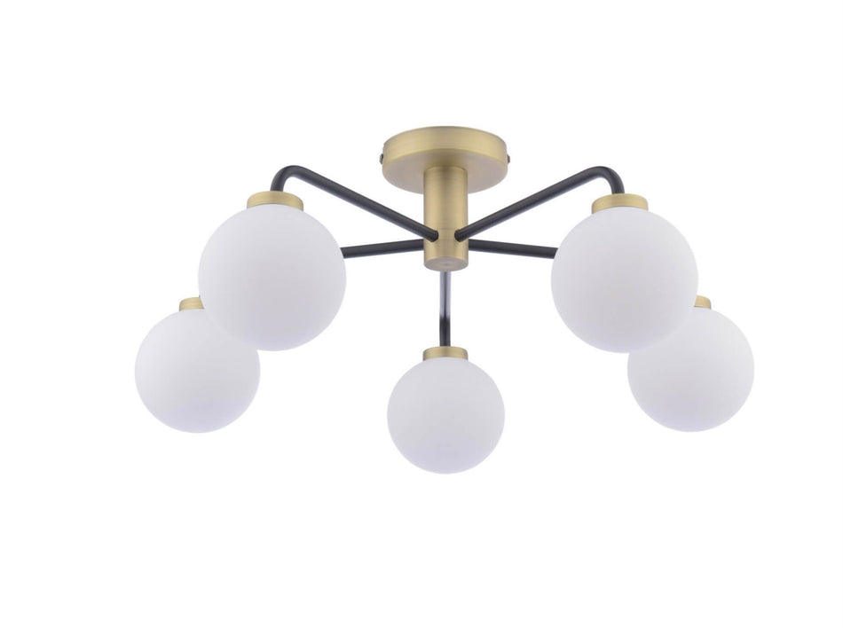 Lainey 5 Light Semi-Flush Matt Black & Opal Glass