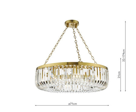 Sigourney 8 Light Pendant Satin Gold and Crystal