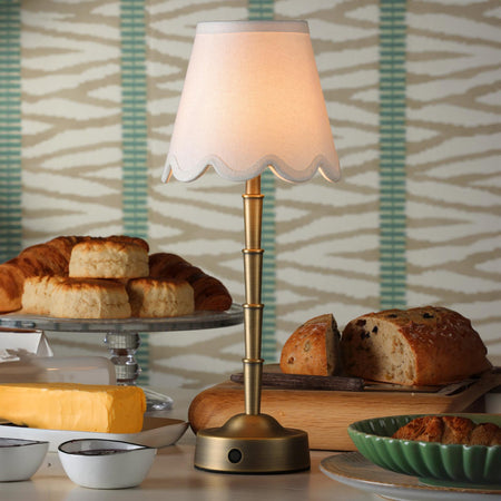 Wyman Rechargeable Table Lamp Matt Antique Brass with ivory linen shade