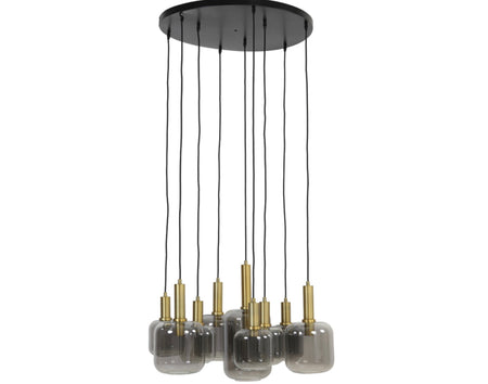 LEKAR 9 Light antique bronze+smoked glass ceiling pendant