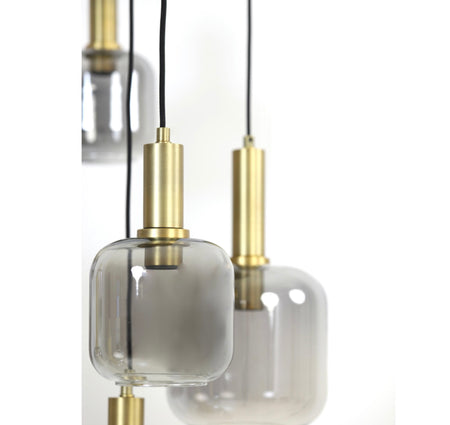 LEKAR 9 Light antique bronze+smoked glass ceiling pendant