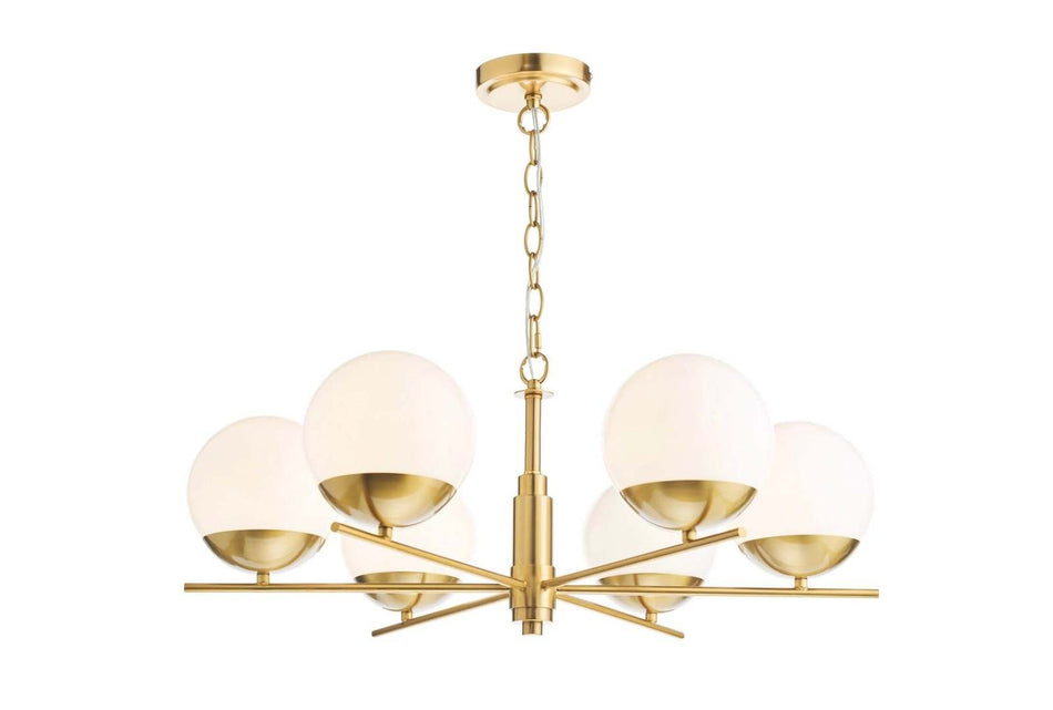 Bombazine 6 Light Pendant Natural Brass and Opal Glass