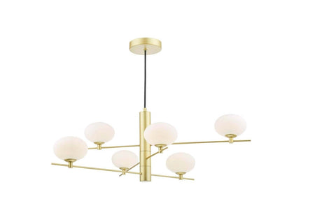 Jasper 6 Light Pendant Satin Gold and Opal Glass