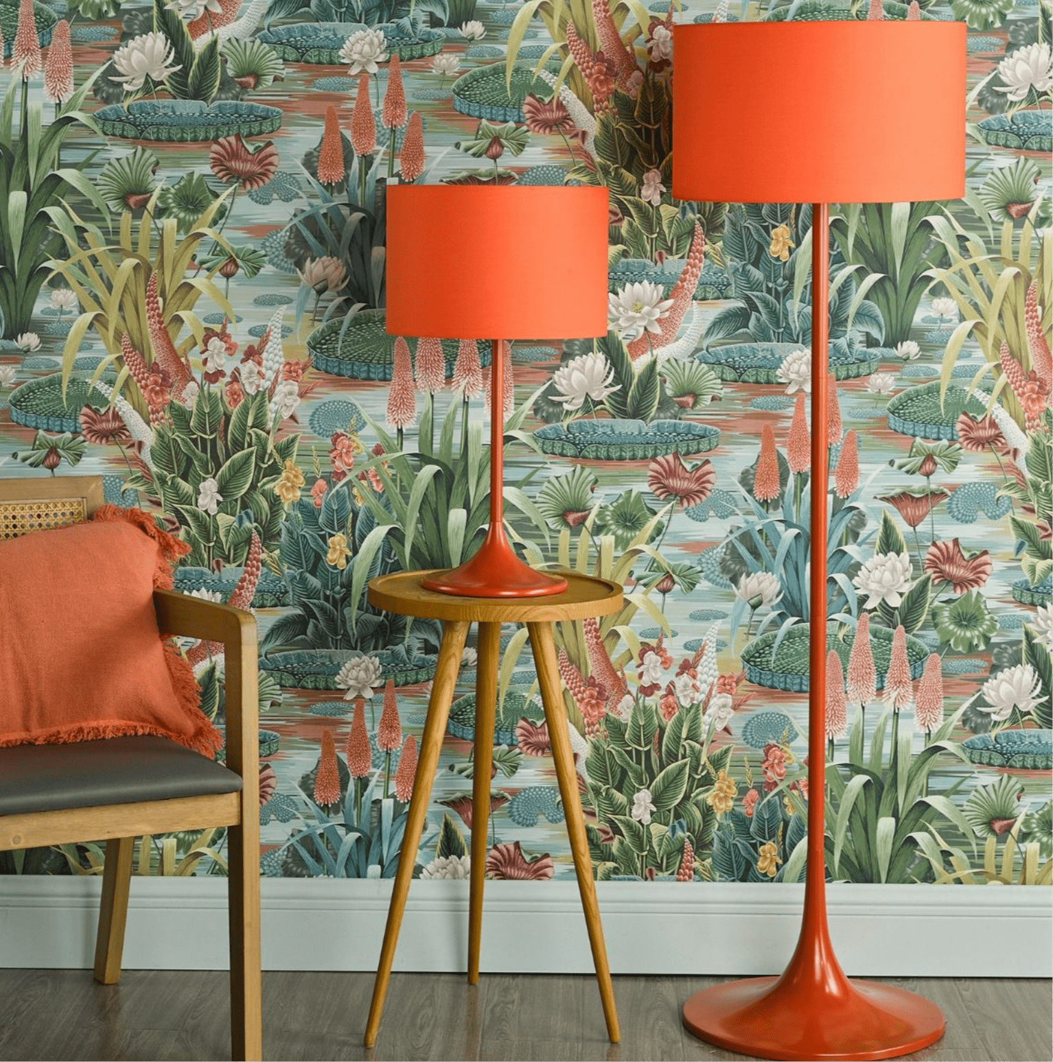 Toledo Floor Lamp Satin Orange With Shade
