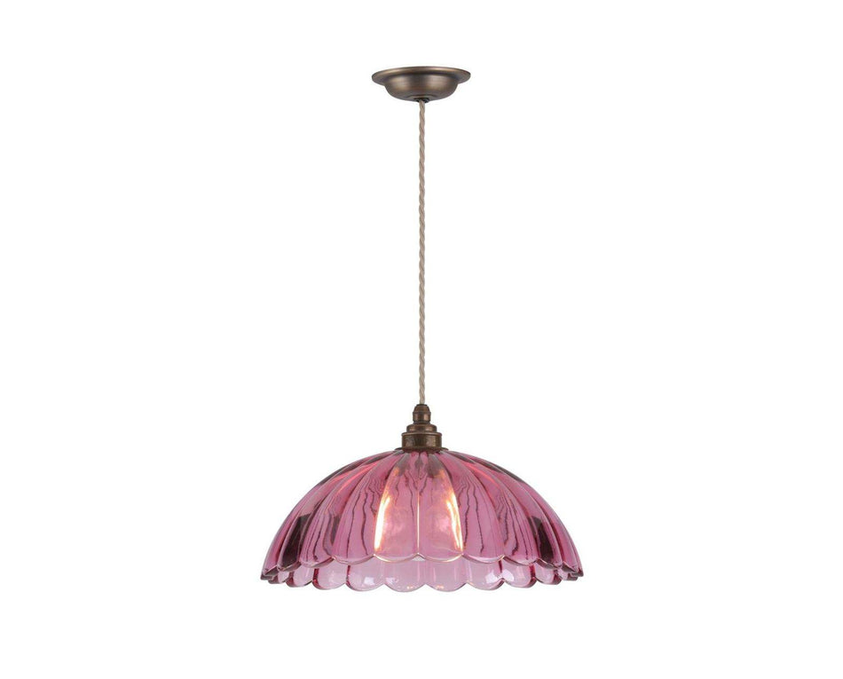 Mabel Pendant Azalea Ribbed Glass and Antique Brass