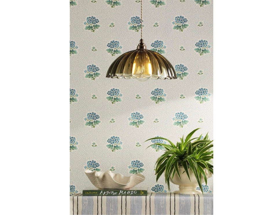 Mabel Pendant Moss Green Ribbed Glass and Antique Brass