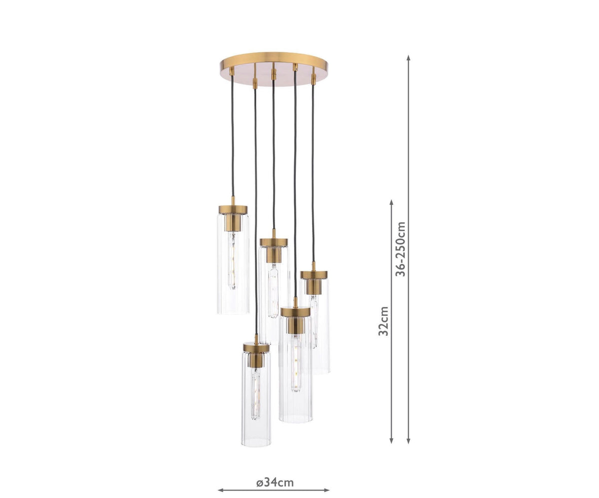 Jodelle 5 Light Cluster Pendant Polished Bronze and Glass