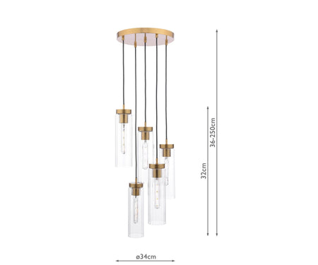 Jodelle 5 Light Cluster Pendant Polished Bronze and Glass
