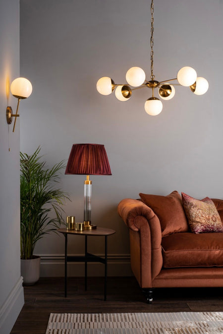 Bombazine 7 Light Pendant Natural Brass & White Opal Glass