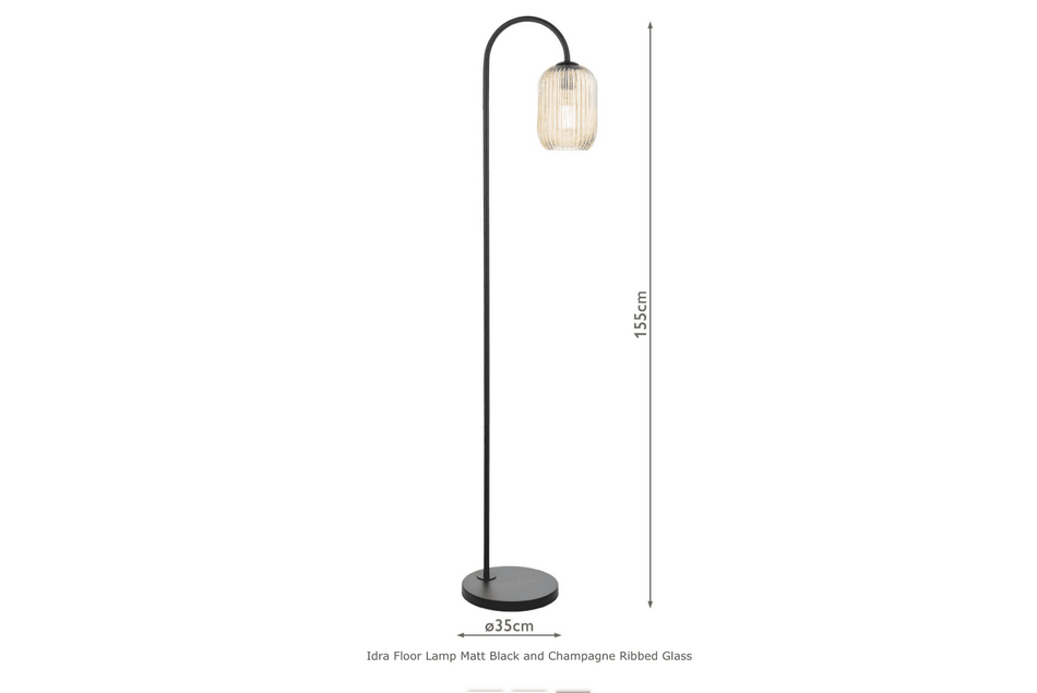 Idra Floor Lamp Matt Black and Champagne Ribbed Glass
